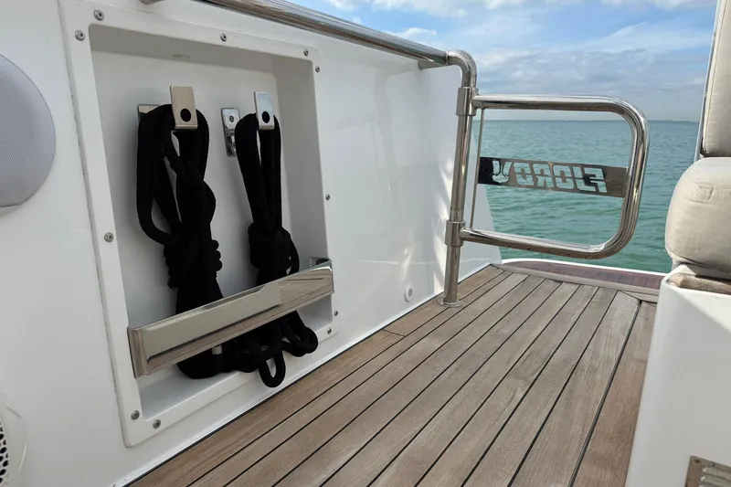 Slide: The Image of 2013 Fjord 40' Open yacht deck with storage and ocean view. - 31