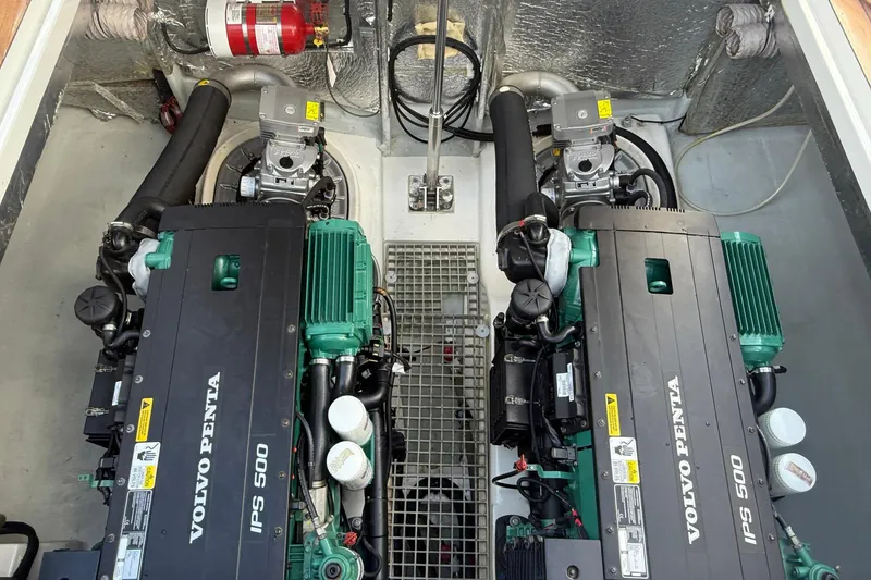 Slide: The Image of Engine room of a 2013 Fjord 40' Open with dual Volvo Penta IPS 500 engines. - 49