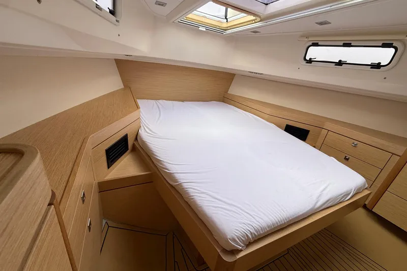 Slide: The Image of Luxurious cabin interior of 2013 Fjord 40' Open yacht with modern wood finish. - 97