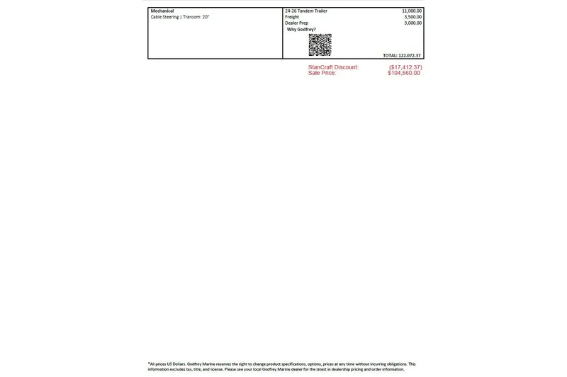 Slide: The Image of 2026 Godfrey Sweetwater 2486 SFL pricing details with discounts and sale price. - 12