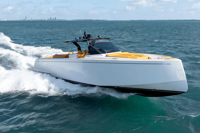The Image of 2023 Pardo Yachts 50 cruising on open water, showcasing sleek design and luxury features. - 0