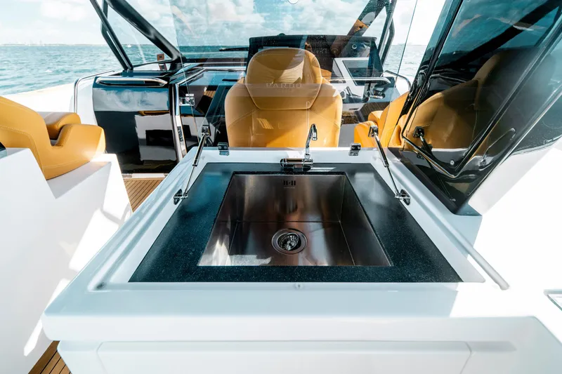 Slide: The Image of Luxury Pardo Yachts 50 interior with sleek sink and modern design, 2023 model. - 16