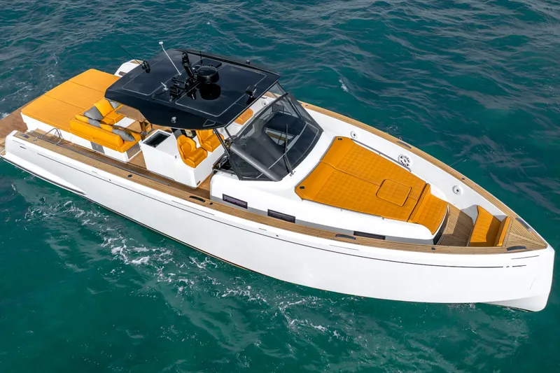 Slide: The Image of 2023 Pardo Yachts 50 luxury yacht with sleek design on open water. - 3