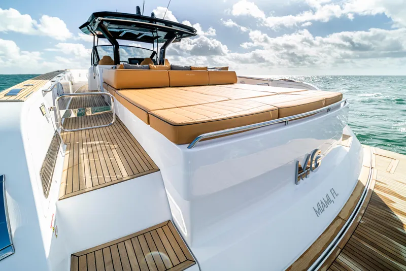 Slide: The Image of Luxurious 2023 Pardo Yachts 50 with spacious deck, cruising on open sea. - 9