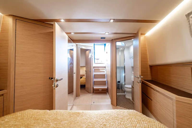 Slide: The Image of Luxurious interior of 2023 Pardo Yachts 50, featuring elegant wood finishes and modern design. - 23