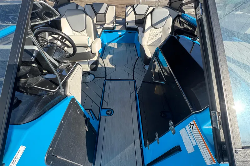 Slide: The Image of 2022 Yamaha Boats 255XD interior with modern seating and sleek design. - 46