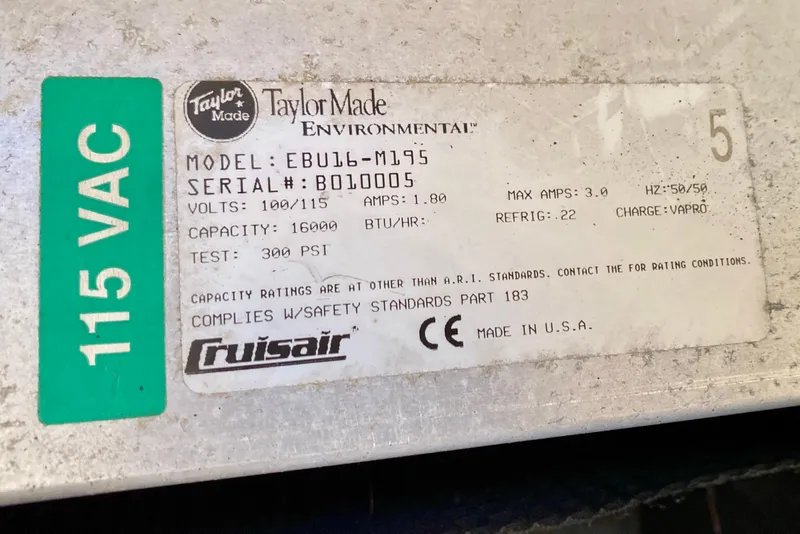 Slide: The Image of Label on Taylor Made Environmental unit, model EBU16-M195, 115 VAC, made in USA. - 119