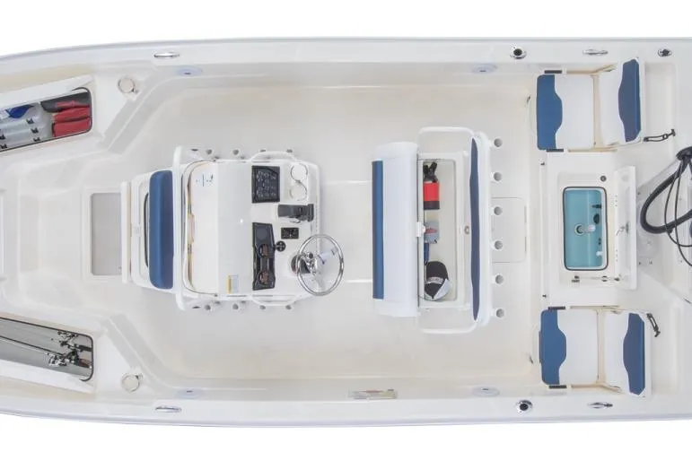 Slide: The Image of 2023 Skeeter SX210 boat interior, top view, featuring seating and control console. - 5