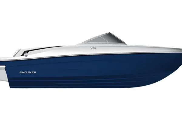 The Image of 2026 Bayliner VR4 Bowrider OB, sleek blue and white design, side view. - 1