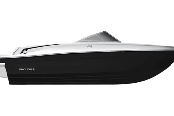 The Image of 2026 Bayliner VR4 Bowrider OB, sleek black and white design, side view. - 1