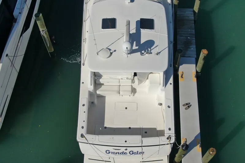 Slide: The Image of Aerial view of 2004 Tiara Yachts 4200 Open docked at marina. - 28
