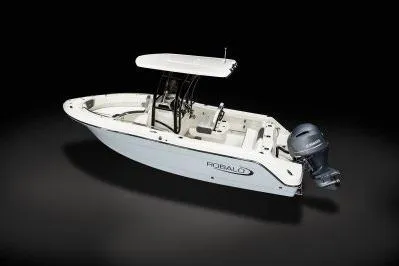Slide: The Image of 2026 Robalo R222 Center Console boat with outboard motor on black background. - 4