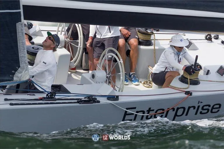 Slide: The Image of Sailing crew on 1997 Sparkman & Stephens 12M yacht "Enterprise" during a race. - 5