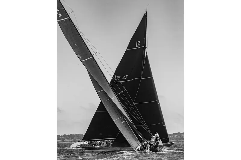 Slide: The Image of Black and white photo of two Sparkman & Stephens 12M sailboats racing, 1997. - 9