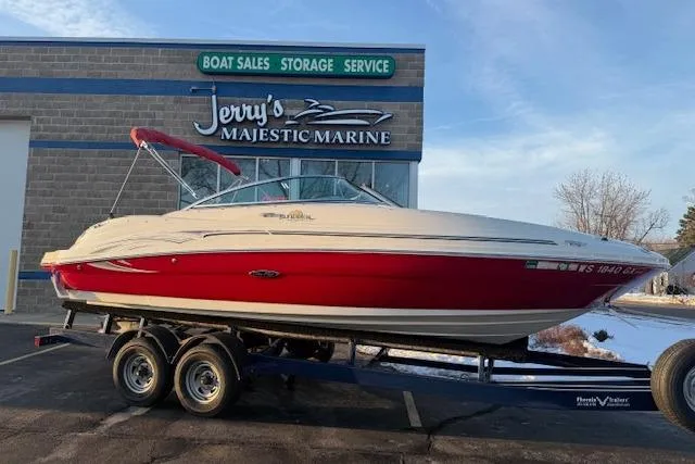 The Image of 2005 Sea Ray 220 Sundeck boat on trailer at Jerry's Majestic Marine dealership. - 0