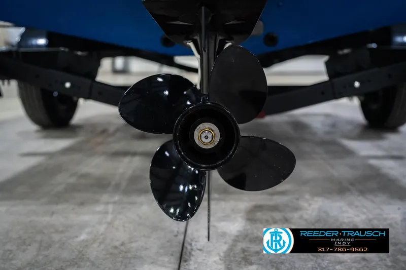 Slide: The Image of 2026 Lund 1675 Adventure SS boat propeller close-up in a showroom. - 45
