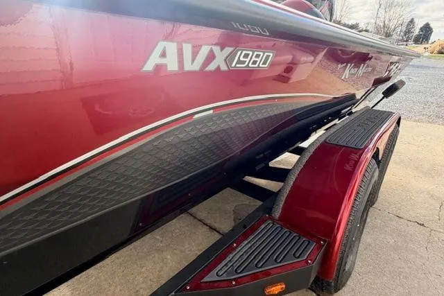 Slide: The Image of 2022 Vexus AVX1980 boat in red, close-up view on trailer. - 10