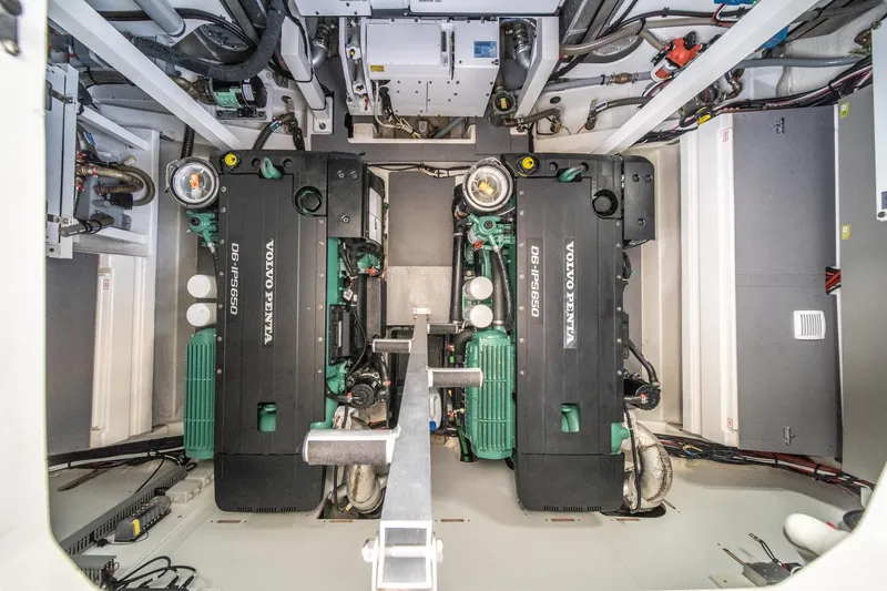 Slide: The Image of Engine room of 2023 Prestige 520 yacht with dual Volvo Penta D6-IPS650 engines. - 60