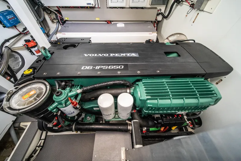 Slide: The Image of Engine room of 2023 Prestige 520 yacht featuring Volvo Penta D6-IPS650 engine. - 62