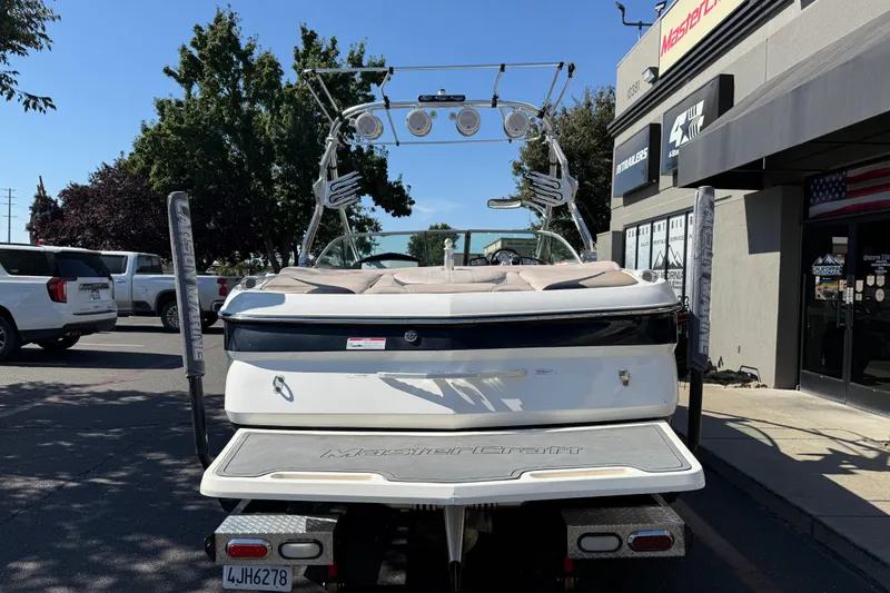 Slide: The Image of 2007 MasterCraft X-15 boat parked outside dealership, rear view. - 4