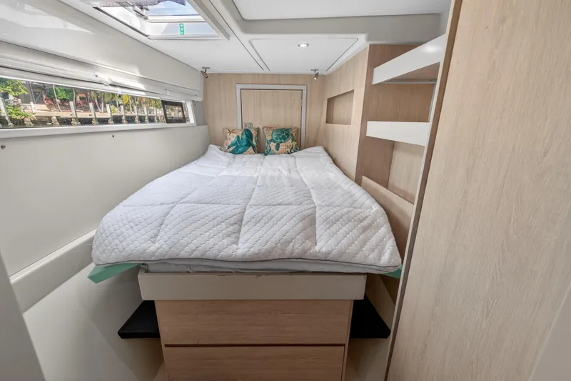 Slide: The Image of Luxurious cabin interior of 2016 Leopard 51 Powercat with cozy bed and modern design. - 108