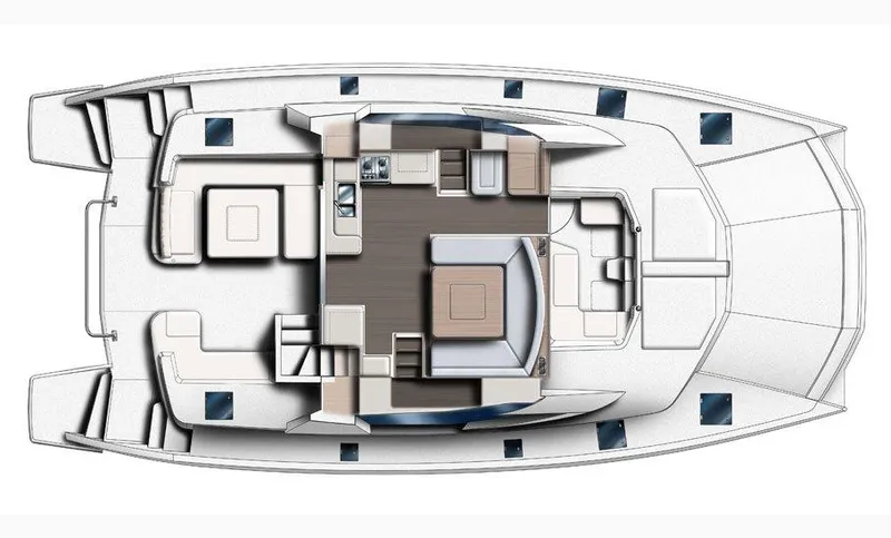 Slide: The Image of Interior view of 2016 Leopard 51 Powercat with marina and boats visible through windows. - 17