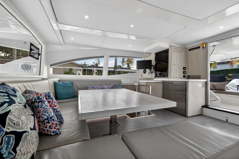 Slide: The Image of Luxurious interior of 2016 Leopard 51 Powercat yacht with modern seating and decor. - 80