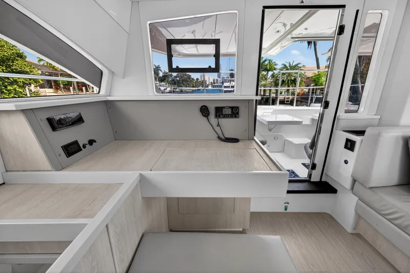 Slide: The Image of Interior of 2016 Leopard 51 Powercat yacht, featuring modern design and spacious layout. - 86