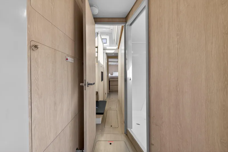 Slide: The Image of Interior hallway of 2016 Leopard 51 Powercat with wooden finish and modern design. - 96