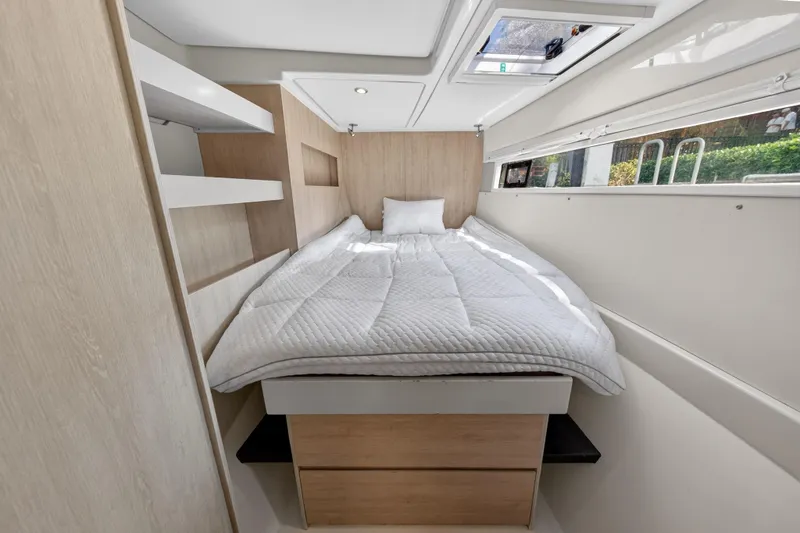 Slide: The Image of Luxurious cabin interior of 2016 Leopard 51 Powercat with cozy bed and modern design. - 98