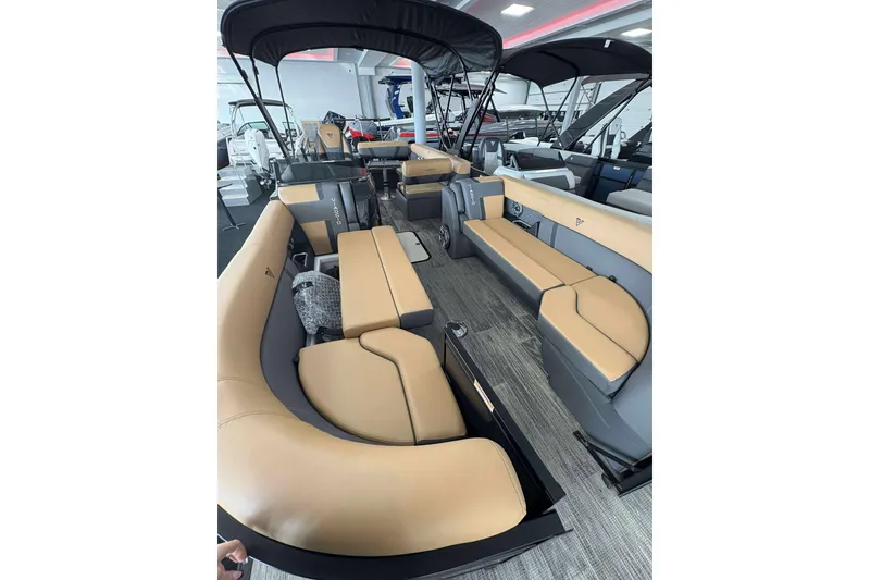 Slide: The Image of Luxurious interior of 2026 Viaggio Z24B boat with tan seating and modern design. - 5