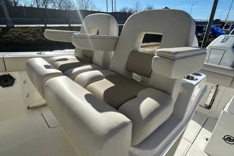 Slide: The Image of Luxurious seating in the 2026 Boston Whaler 280 Outrage boat. - 20