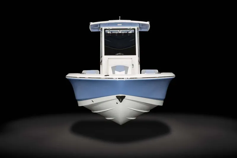 Slide: The Image of Manufacturer Provided Image: 2023 Robalo 266 Cayman boat front view on black background. - 28