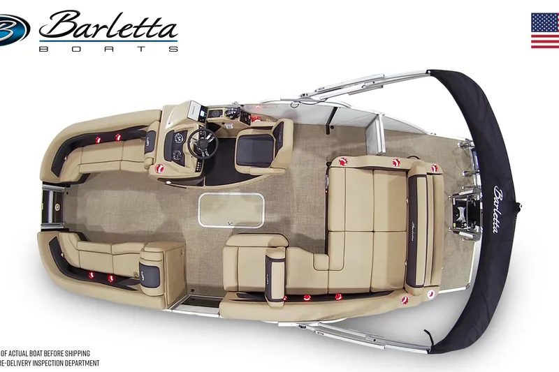 Slide: The Image of 2026 Barletta C24U pontoon boat, top view, showcasing spacious seating and modern design. - 7