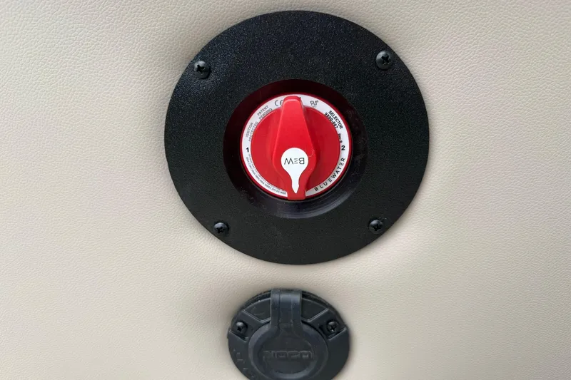 Slide: The Image of Red and black control panel on 2026 Bentley Pontoons Elite 223 Swingback. - 11