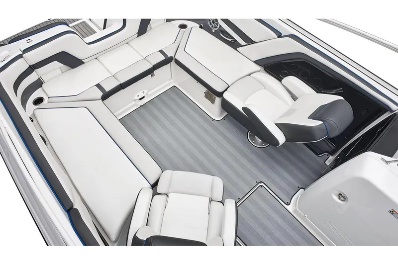 Slide: The Image of 2019 Yamaha Boats 242 Limited S E-Series, sleek design, docked under clear sky. - 20