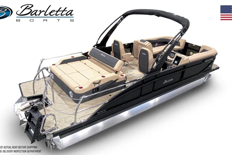 Slide: The Image of 2026 Barletta C24UC pontoon boat with luxurious seating and sleek design. - 4