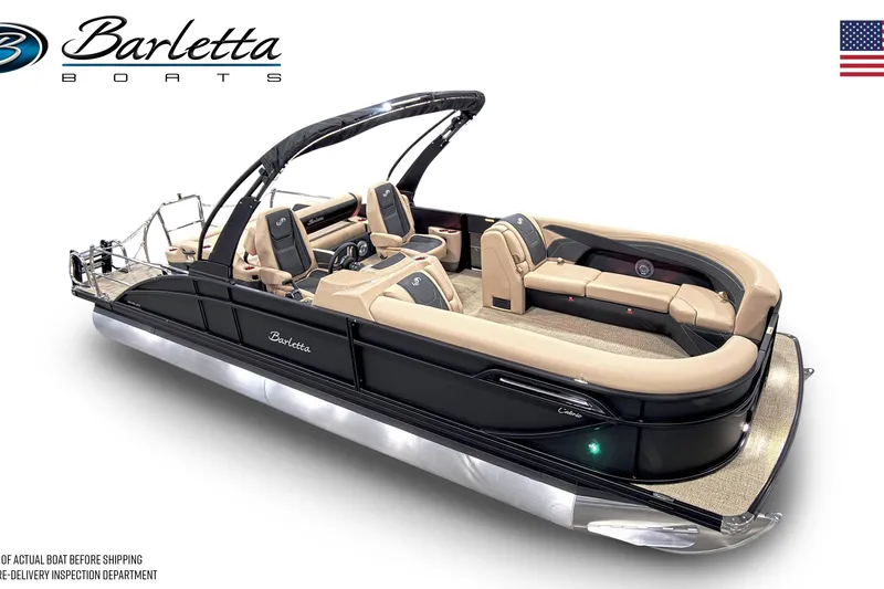 Slide: The Image of 2026 Barletta C24UC pontoon boat with luxurious seating and sleek design. - 5