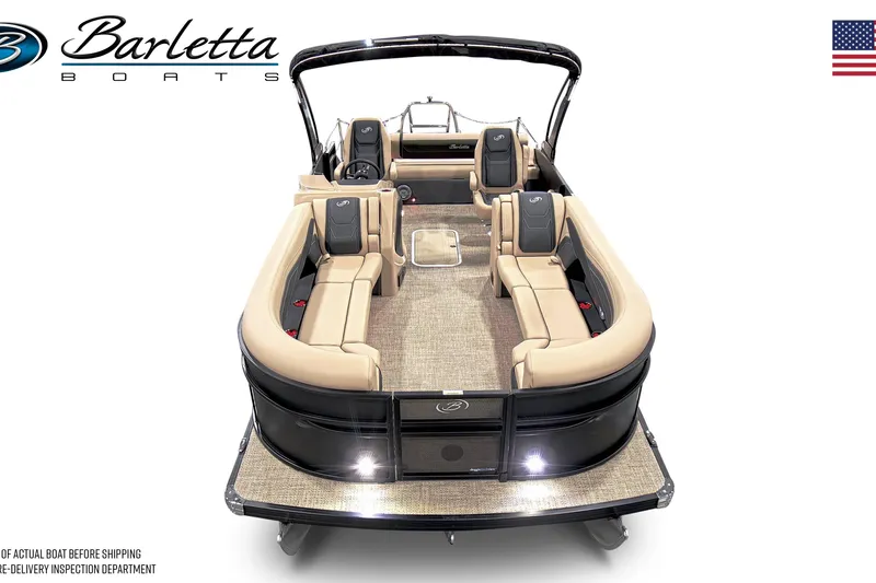 Slide: The Image of 2026 Barletta C24UC pontoon boat with luxurious seating and sleek design. - 6
