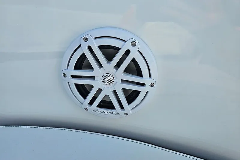 Slide: The Image of White JL Audio speaker on 2026 Stingray 172 DC boat. - 25