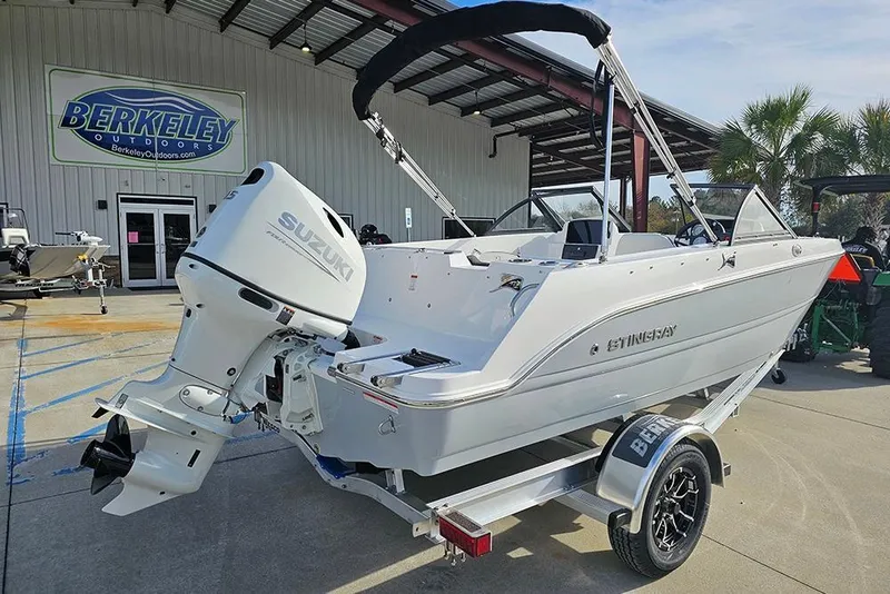 Slide: The Image of 2026 Stingray 172 DC boat with Suzuki engine at Berkeley Outdoors. - 3