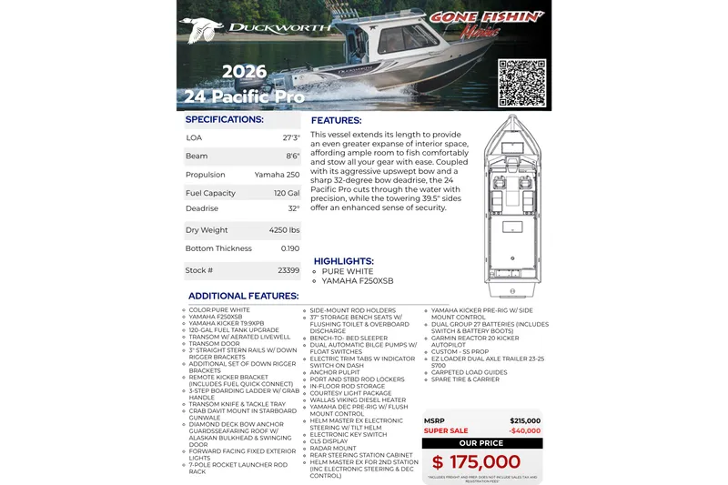 Slide: The Image of ```markdown Alt text: "2026 Duckworth 24 Pacific Pro boat specifications and features." ``` - 46