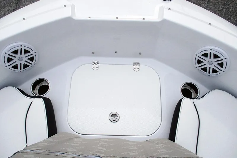 Slide: The Image of 2026 Stingray 182 SC boat interior with speakers and storage compartment. - 12
