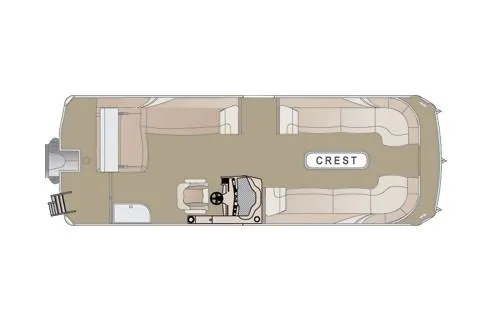 Slide: The Image of 2018 Crest Classic 250 SLS pontoon boat interior with beige seating and wood-style flooring. - 12