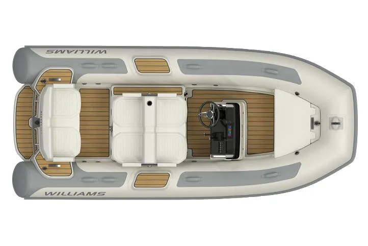Slide: The Image of 2025 Williams Jet Tenders Dieseljet 445 dashboard with steering wheel and control panel. - 5