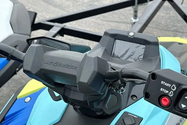 Slide: The Image of 2026 Yamaha WaveRunner Jetblaster Pro in blue and yellow, close-up of handlebars. - 32