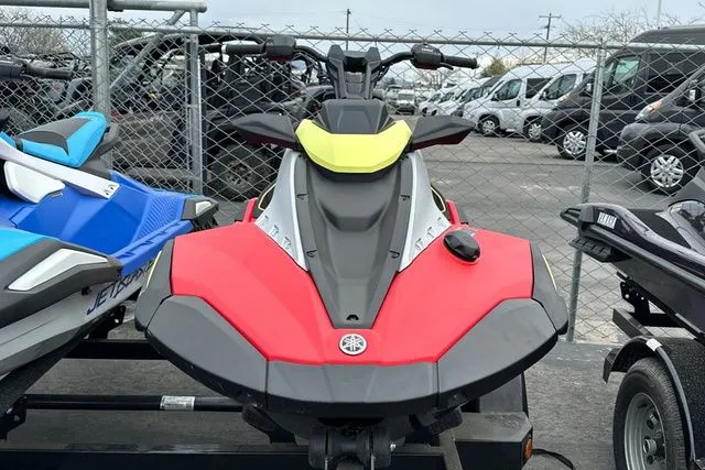 Slide: The Image of 2026 Yamaha WaveRunner Jetblaster Pro in red and black on trailer. - 3
