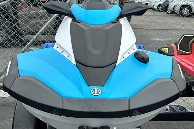 Slide: The Image of 2026 Yamaha WaveRunner JETBLASTER DLX in blue and white, front view. - 23