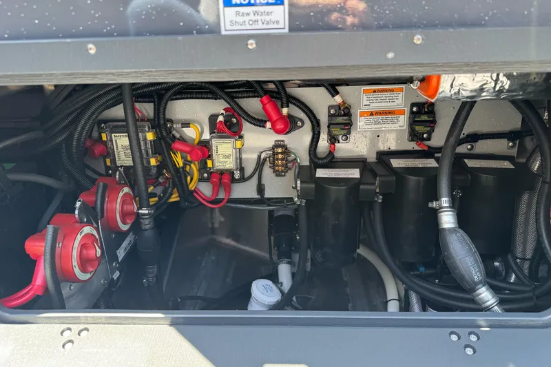 Slide: The Image of Electrical system of a 2026 Duckworth 28 Offshore boat, featuring wiring and components. - 23
