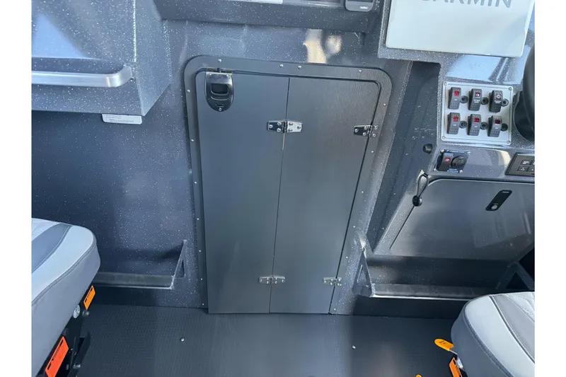 Slide: The Image of Interior view of 2026 Duckworth 28 Offshore boat cockpit with control panel and seating. - 42